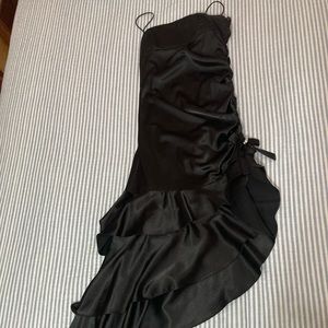 Black satin long high low dress